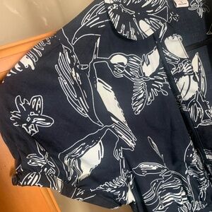 Merona Floral Collard Midi Dress Medium Black white FLoral